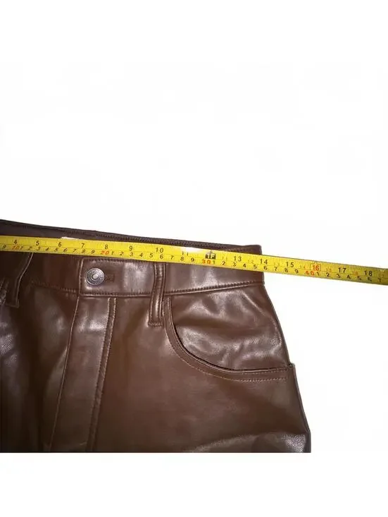 Abercrombie & Fitch The 90s Straight Ultra High Rise Brown Leather Pants 28 6/R - Picture 8 of 9